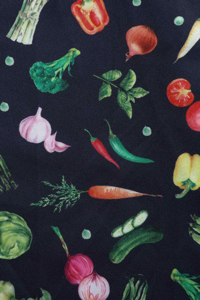Close up View of Vegetables print Midi Dress in Black