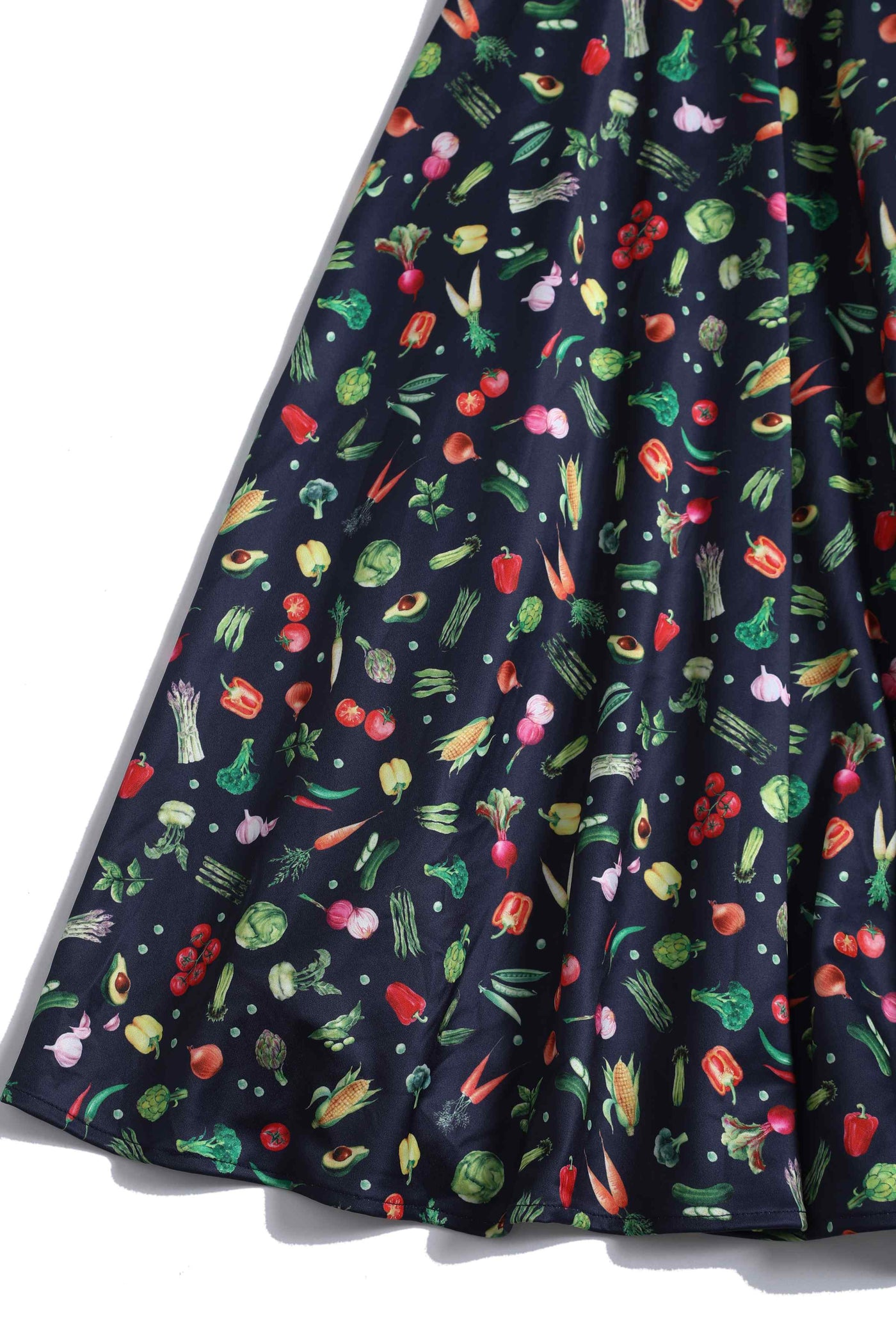 Close up View of Vegetables print Midi Dress in Black