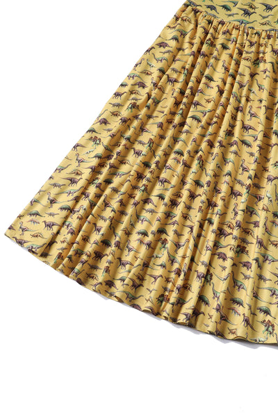 Close up View of Vintage Dinosaur Yellow Long Sleeved Dress