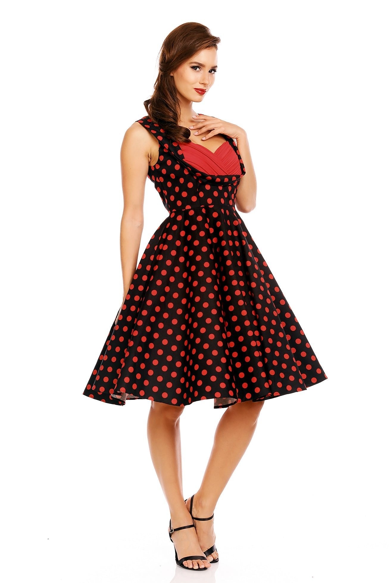 Grace Vintage Glamorous Swing Dress in Black-Red Polka Dots