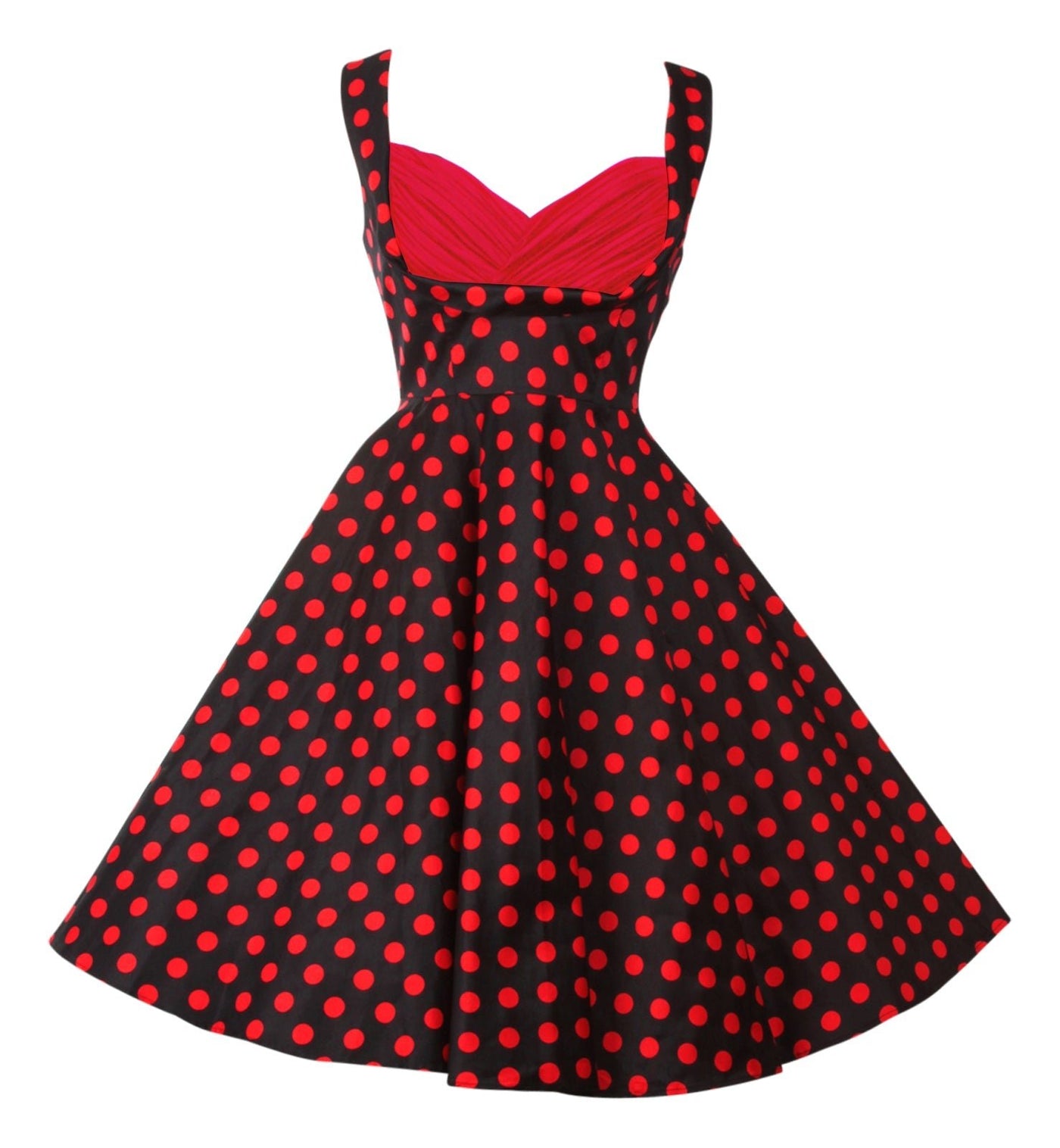 Vintage Glamorous Swing Dress in Black-Red Polka Dots