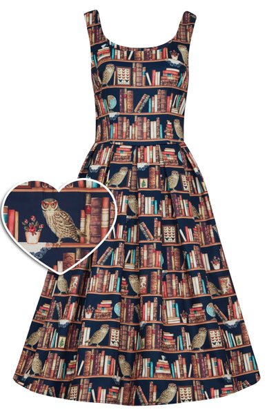 Amanda Library Book & Owl Print Swing Dress front view