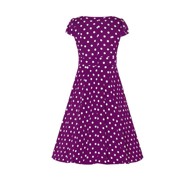 Vintage Inspired Polka Dot Kids Swing Dress in Purple and White with Sleeves
