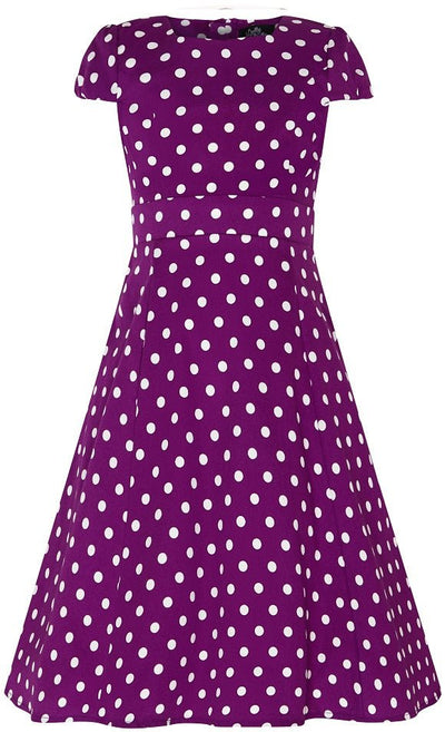 Vintage Inspired Polka Dot Kids Swing Dress in Purple and White with Sleeves
