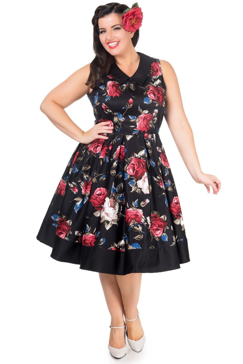 7400005 Black Floral Swing Dress