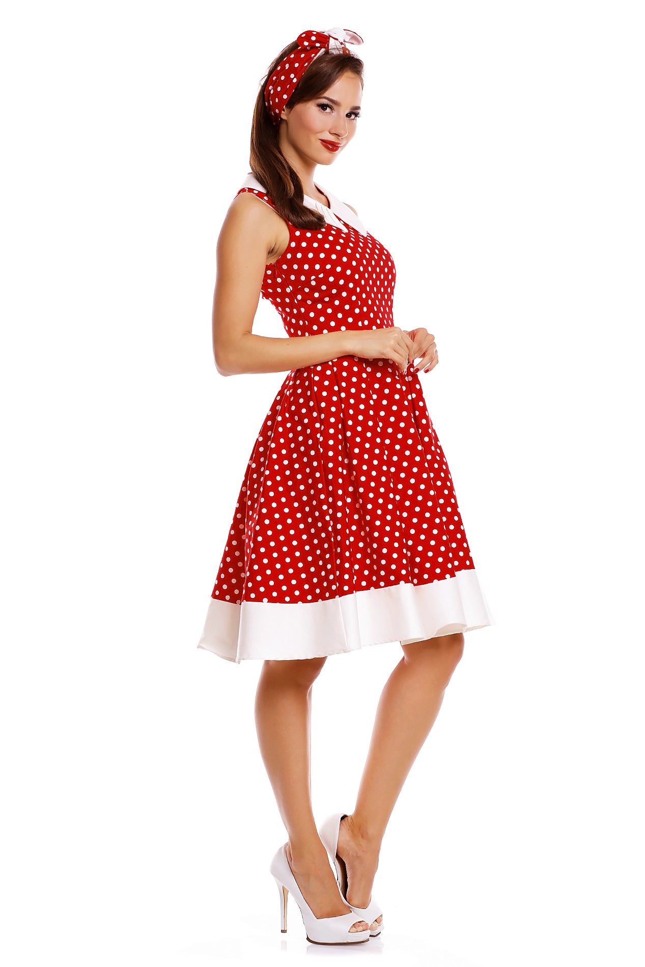 Vintage Inspired Swing Dress in Red Polka Dot