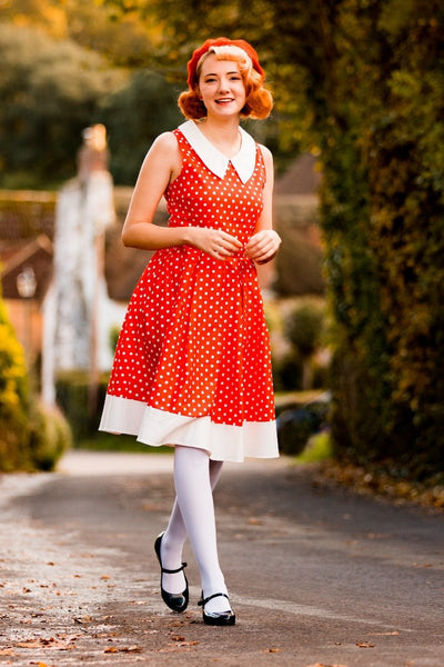 Vintage Inspired Swing Dress in Red Polka Dot
