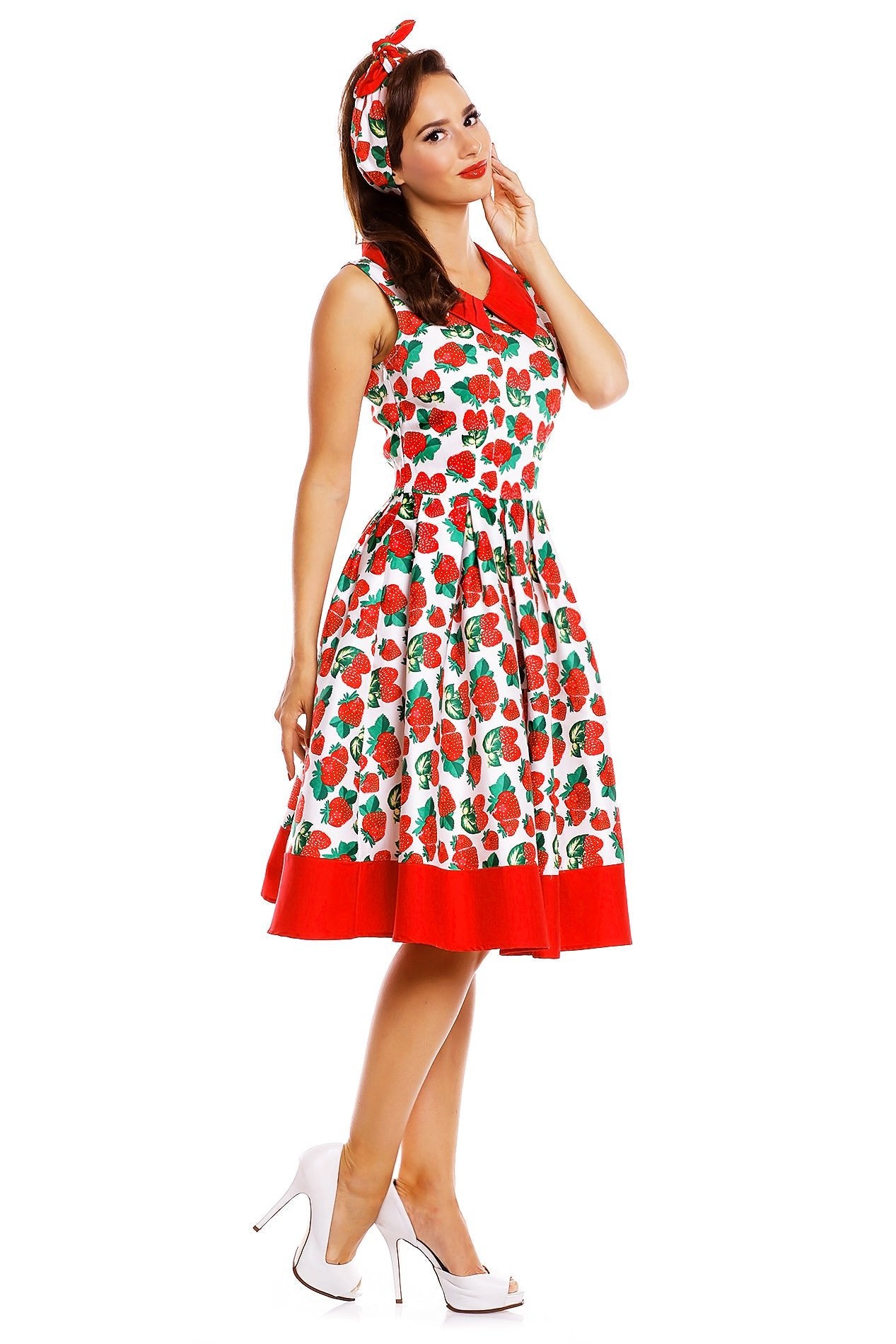 Vintage Inspired Swing Dress in White Strawberry