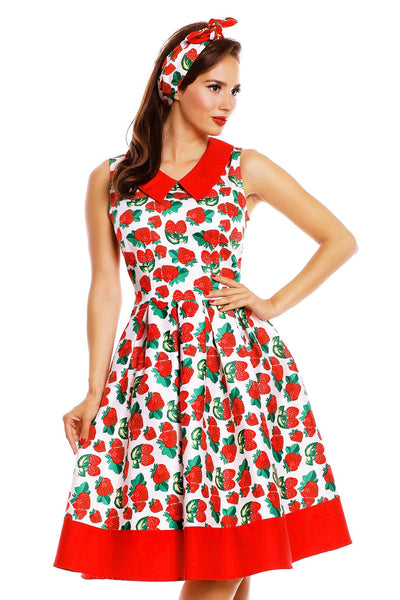 Vintage Inspired Swing Dress in White Strawberry