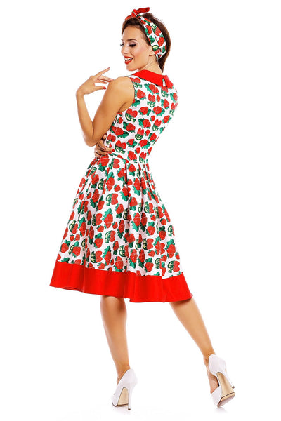 Vintage Inspired Swing Dress in White Strawberry