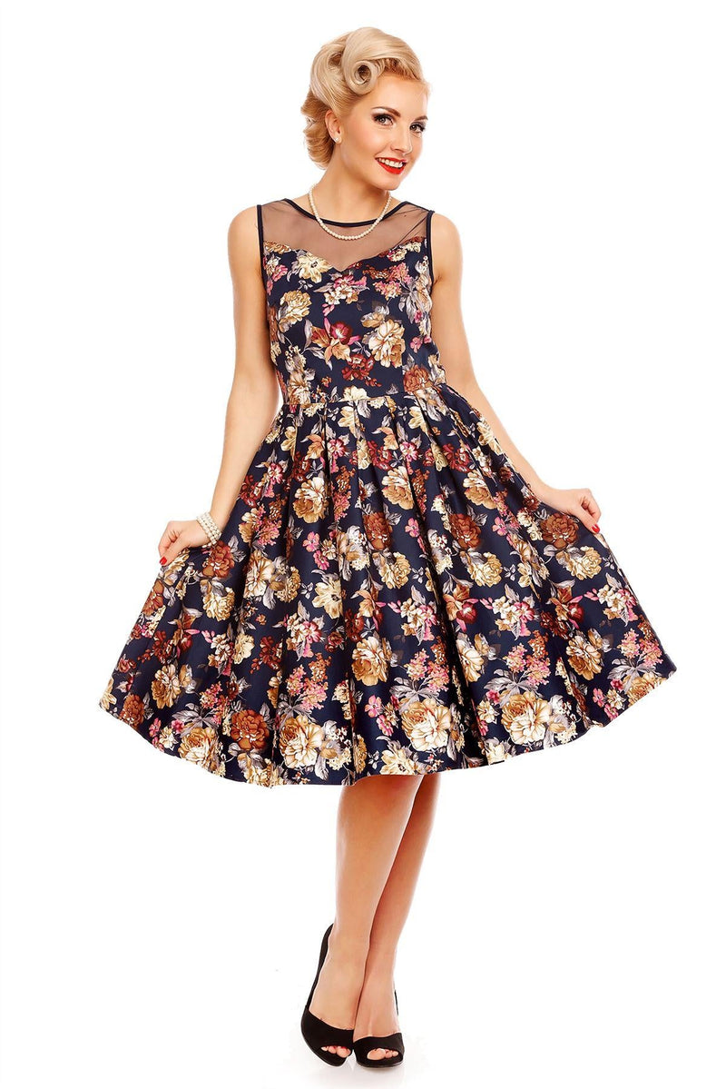 Vintage Style Floral Party Dress in Blue