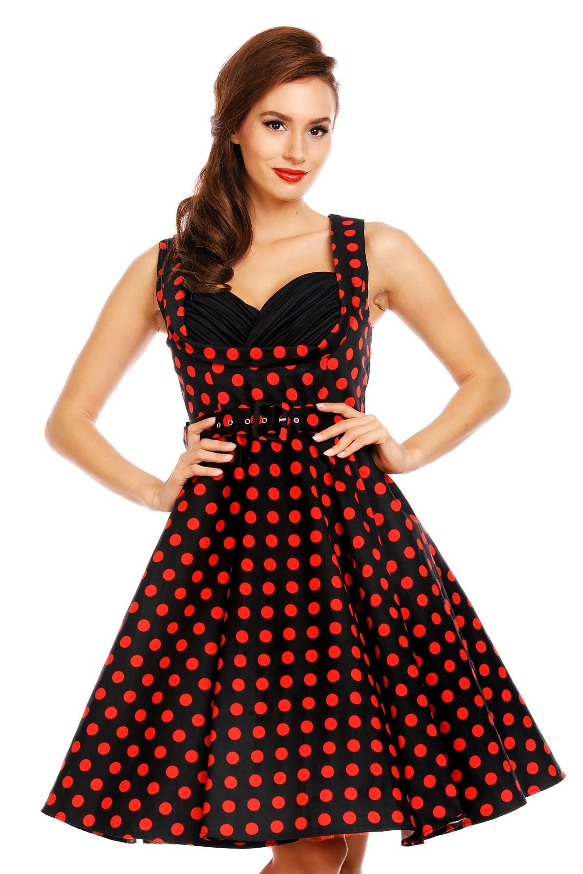 Grace Vintage Style Polka Dress in Black-Red