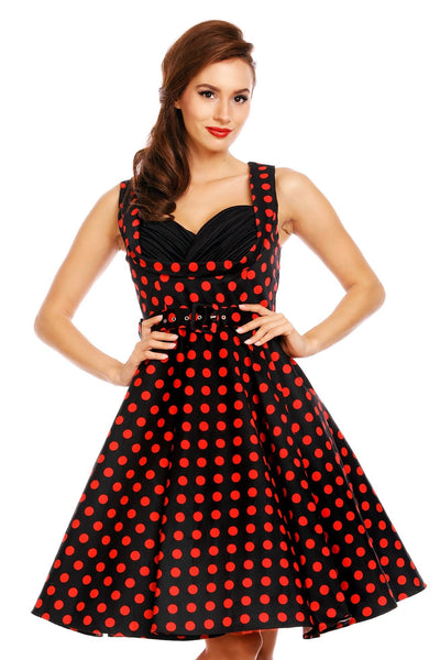 Vintage Style Polka Dress in Black-Red