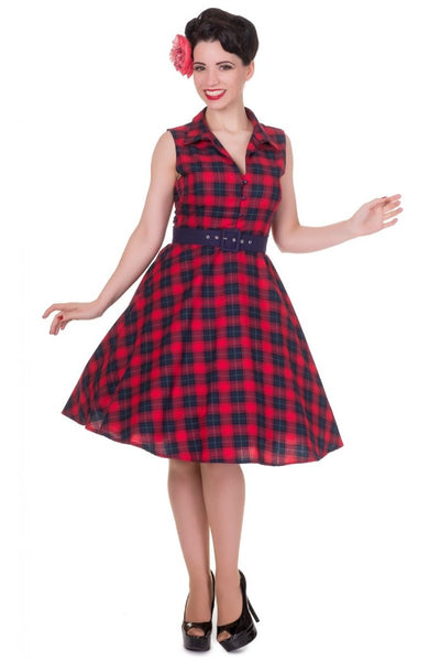 Retro Swing Shirt Dress in Red Tartan