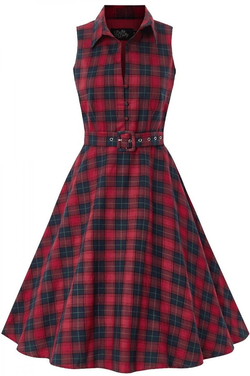 Retro Swing Shirt Dress in Red Tartan