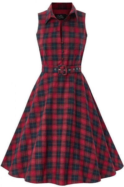 Retro Swing Shirt Dress in Red Tartan