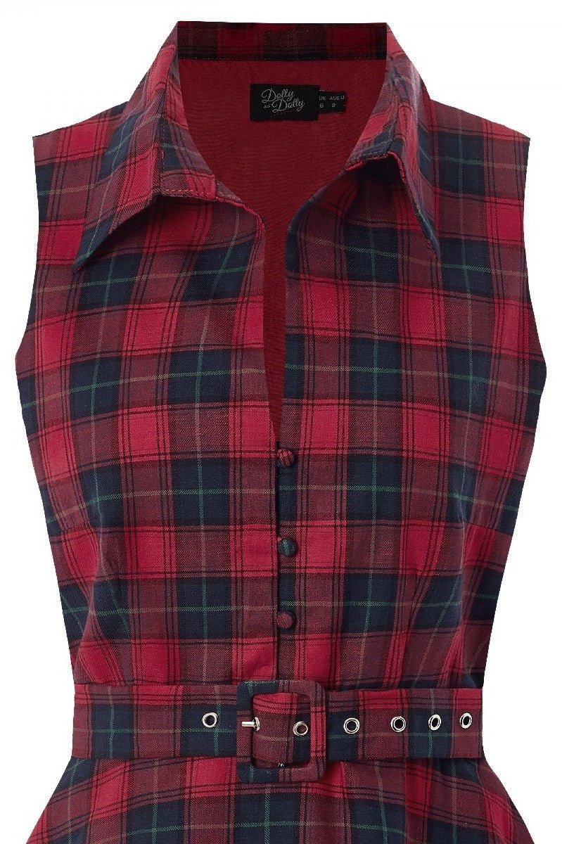 Retro Swing Shirt Dress in Red Tartan