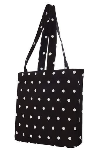 Vintage tote bag, in black, with white polka dots