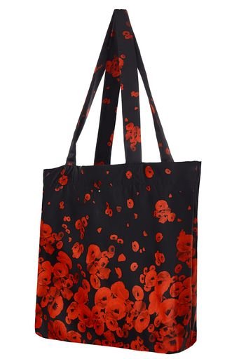 Vintage tote bag, in black, with red poppy flowers