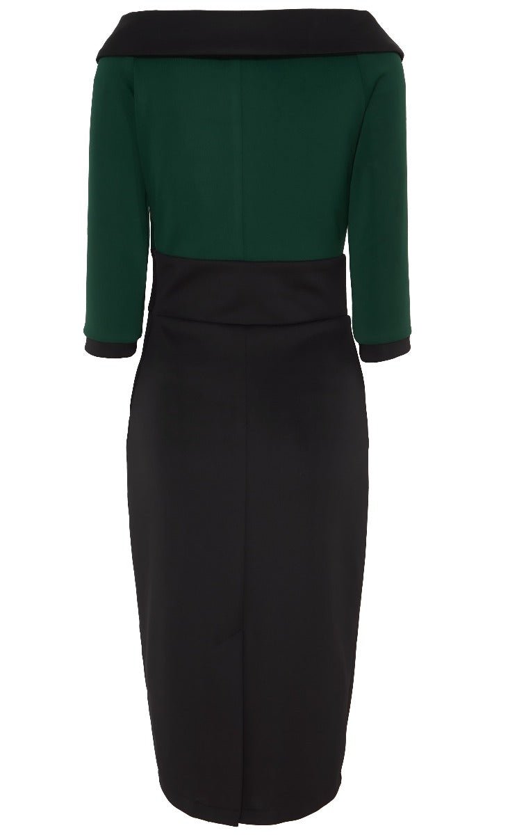 Denise Vintage Inspired Plain Wiggle Dress in Black & Green