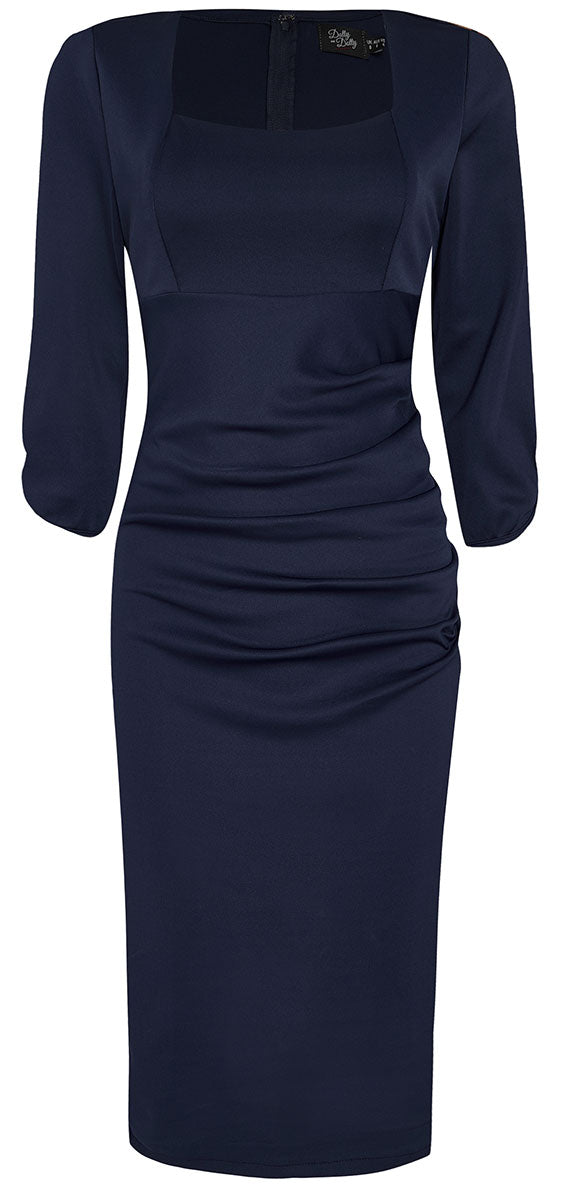 slim fit dress slacks Judy Ruffled Waist Tight Wiggle Dress in Navy Blue main image 0