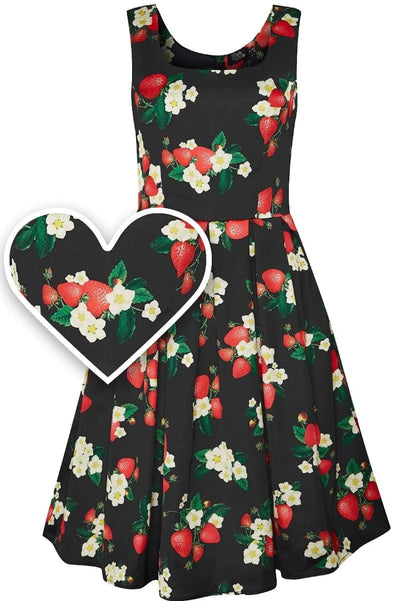 Women's Black Strawberry Swing Dress 