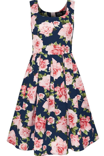 Blue & Pink Roses Swing Dress