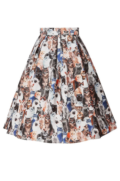 Woman's Box Pleat Skirt in Cute Cat Print