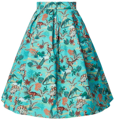 Women's Box Pleat Skirt in Dinosaur Print