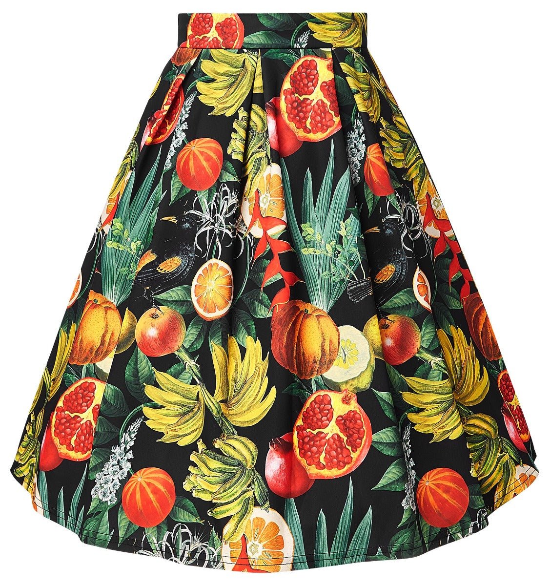 Black tropical fruit print flared skirt