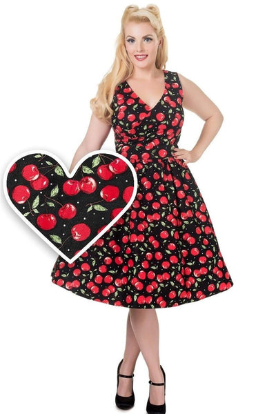 Crossover Bust Cherry Swing Dress