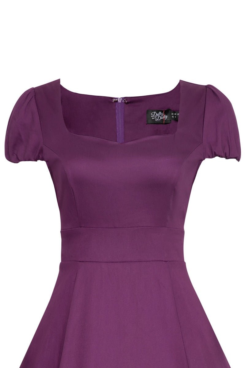 Woman's Flirty Fifties Style Dress in Plain Purple1