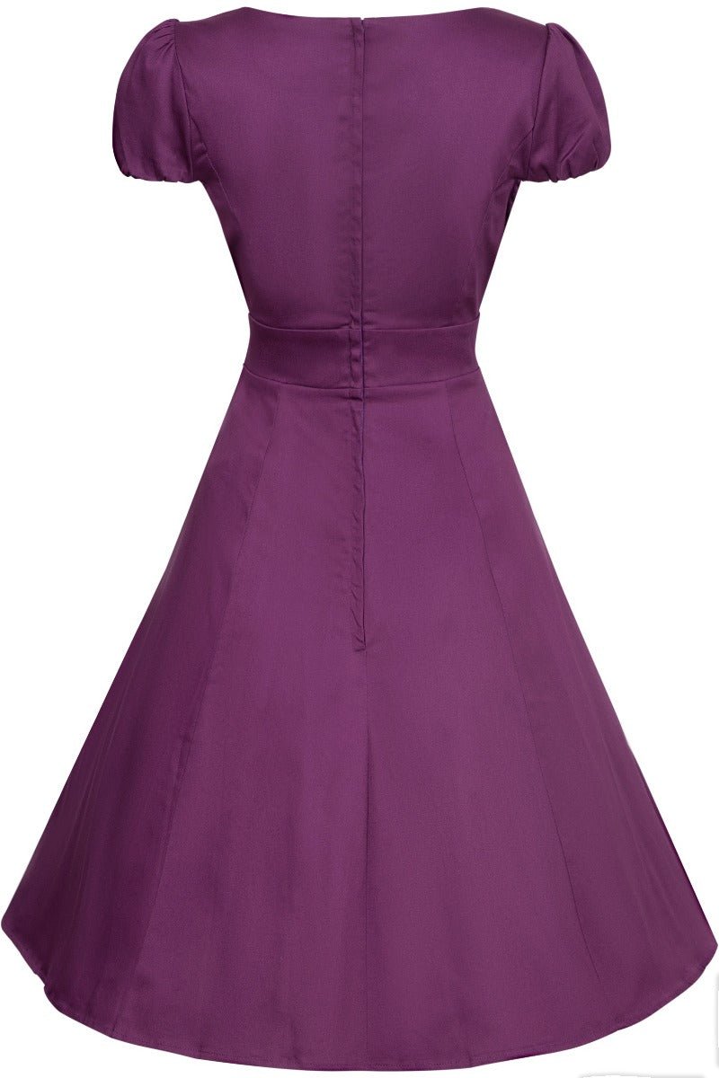 Woman's Flirty Fifties Style Dress in Plain Purple1