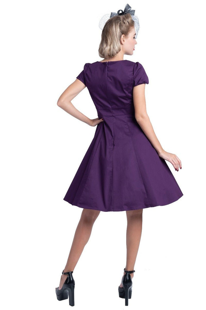 purple 50s style dress Retro Glamour Dress 1950s Audrey Hepburn Style Sleeveless Knee Length Rockabilly Dress