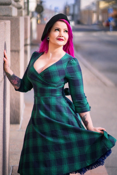 Katherine Green Tartan Swing Dress - Dolly and Dotty Katherine Green Tartan Swing Dress - Dolly and Dotty