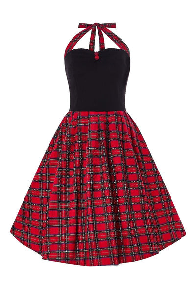 Sophia Halterneck Red Check Swing Dress