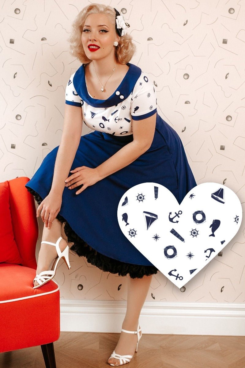 navy blue dress with white anchors Half Zip Dress | Harborside | Soft & Comfy Material | S