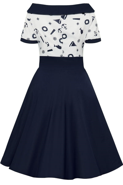 Woman's Nautical Full Circle Swing Dress Navy & White