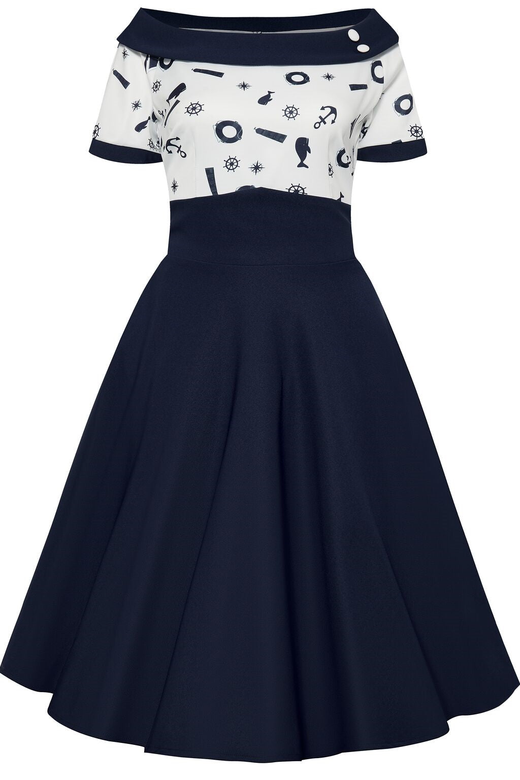 Woman's Nautical Full Circle Swing Dress Navy & White