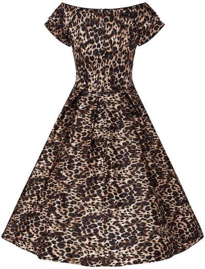 Brown leopard print short sleeve swing dress back view