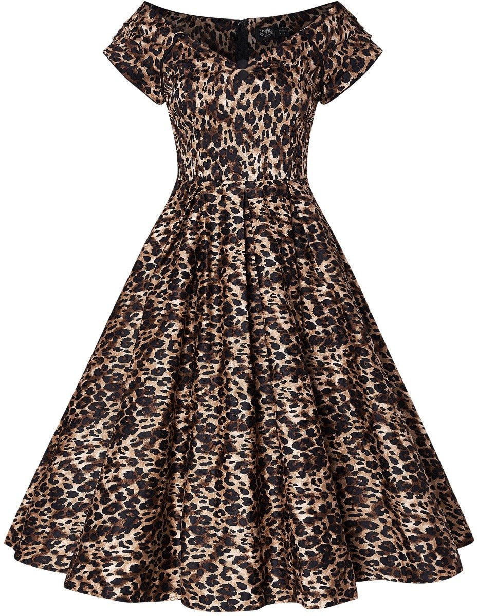 50s Rockabilly Animal Print Full Circle Dress with Pockets front dummy
