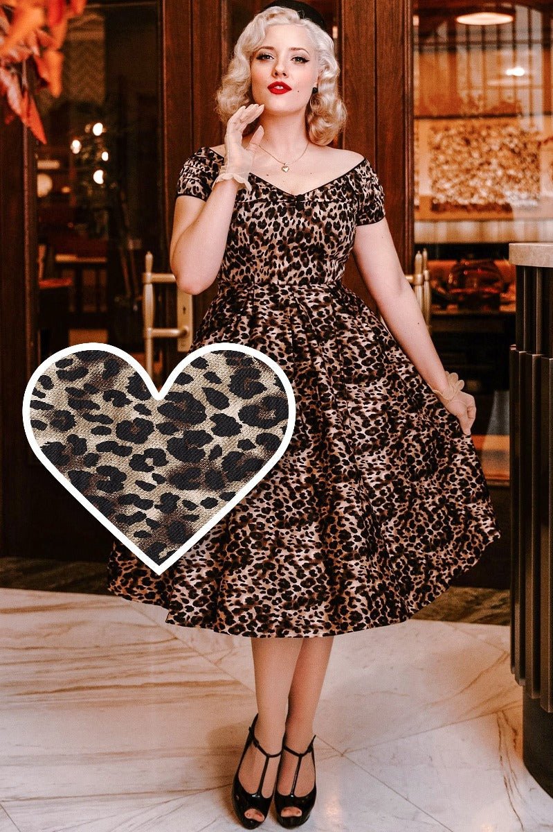 Women's Off Shoulder Swing Dress in Leopard Print