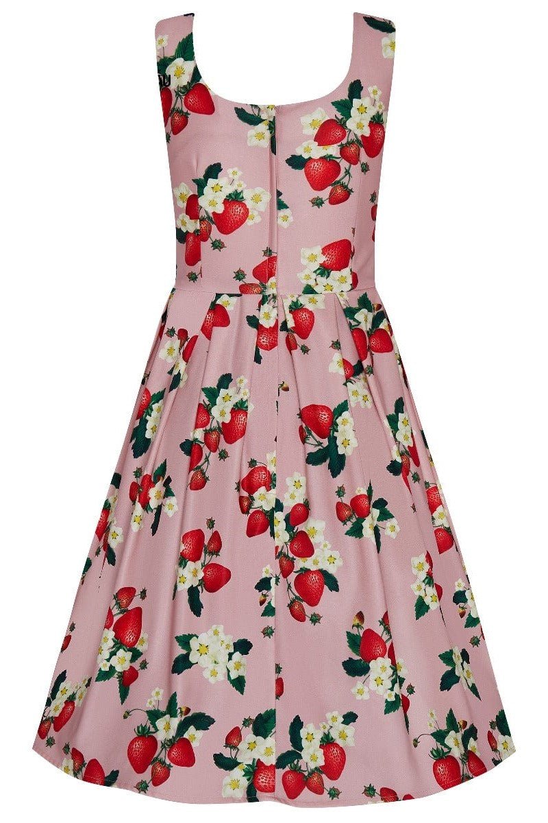 Amanda Summer Swing Dress in Pink/Red Strawberry Print