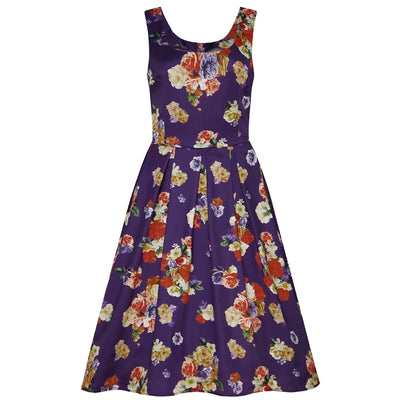 Woman's Purple Floral Swing Dress 