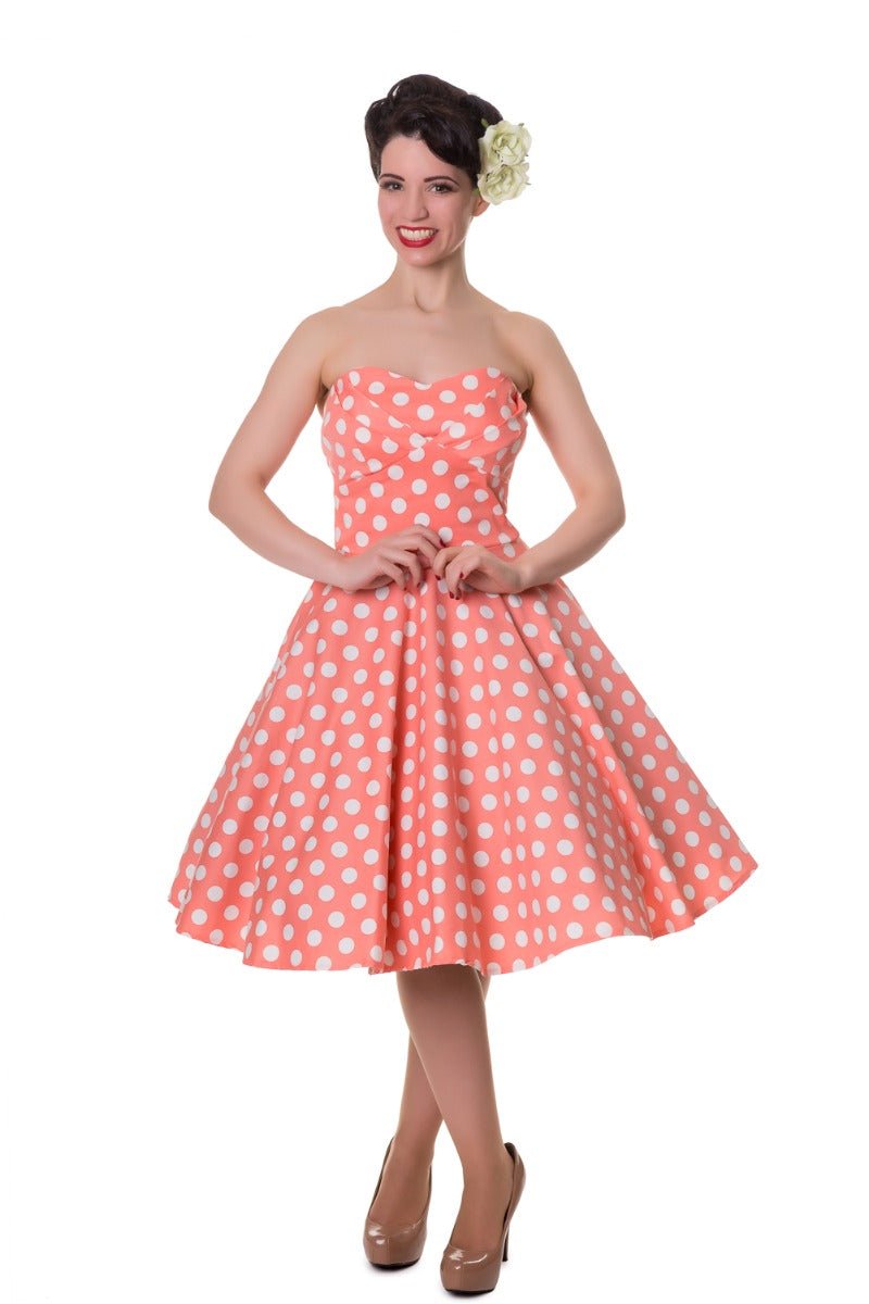 Woman's Retro Coral Polka Dot Dress