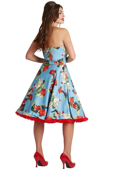 Woman's Retro Dress in Light Blue with Red Flowers