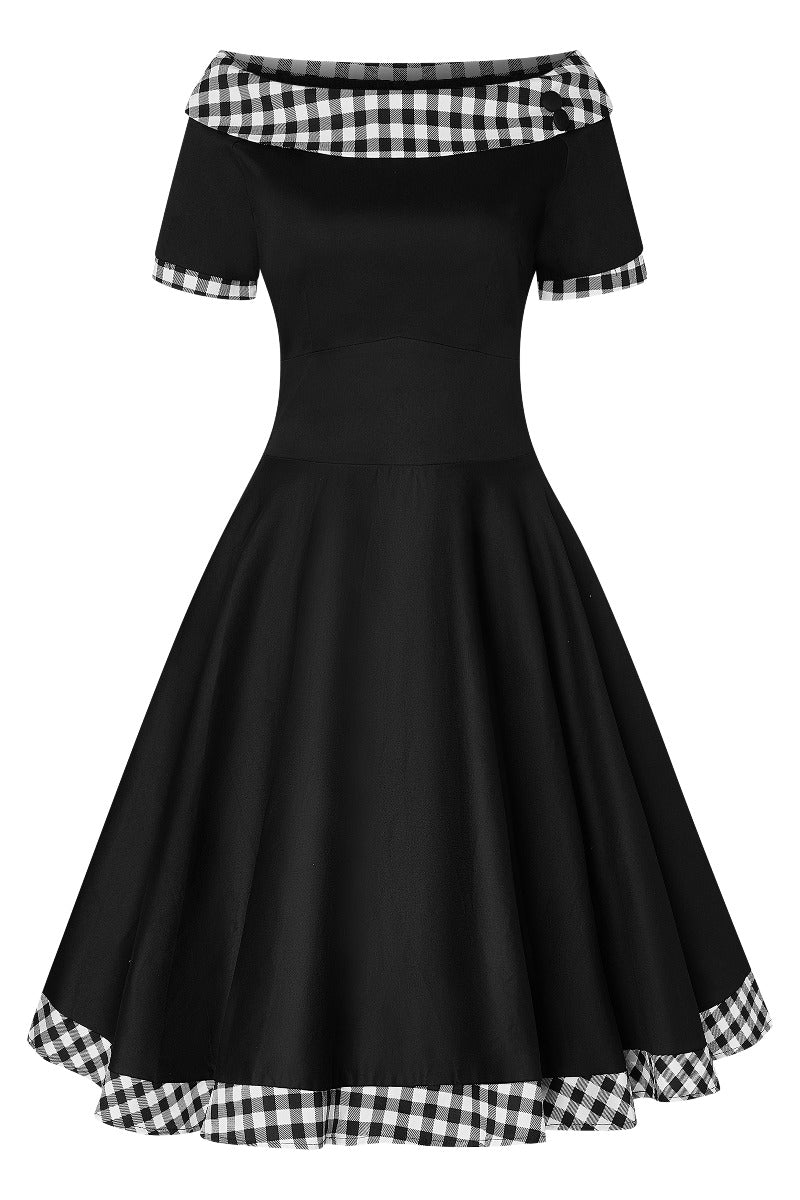 Woman's Retro Swing Dress in Black and White Check