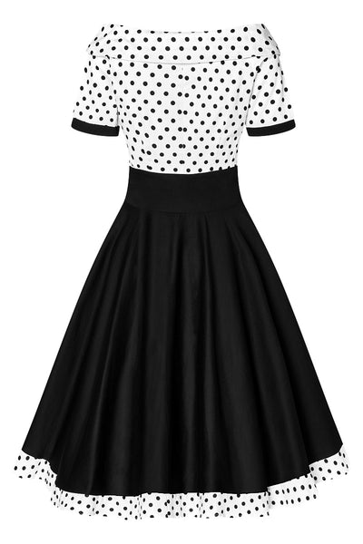 Woman's Retro Swing Dress in White/Black Polka