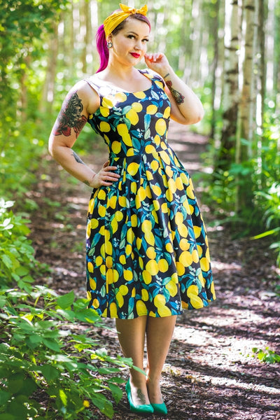 Women's Vintage Inspired Black Lemon Dress