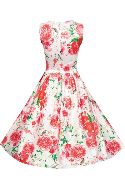  Woman's White Red Floral Swing Dress